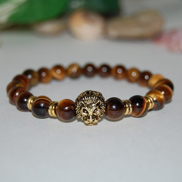 Tiger Eye Bracelet,Lion Bracelet,Tiger Eye Lion Bracelet,Rasta Lion Brac… - Picture 2 of 3